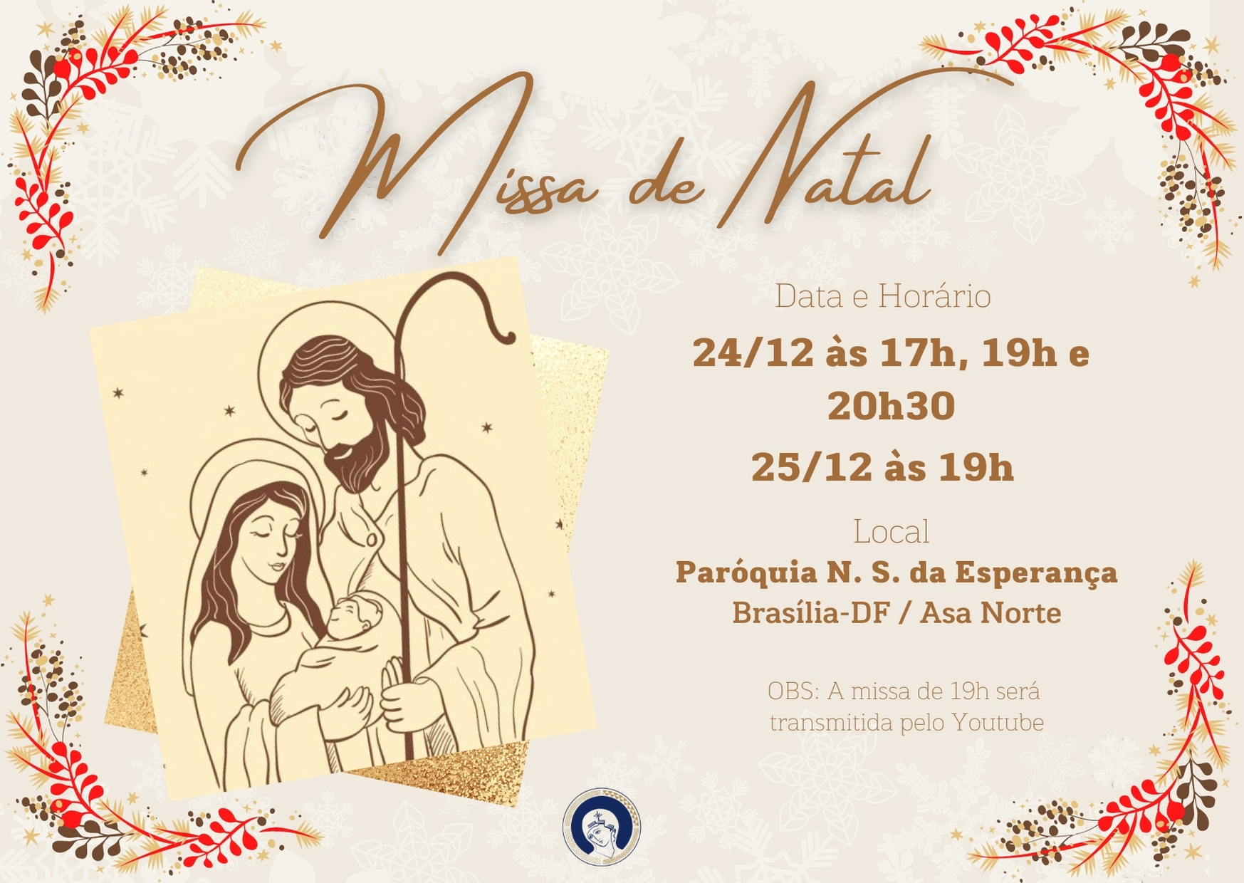 Horários Das Missas De Natal – PNSE – Paróquia Nossa Senhora Da Esperança